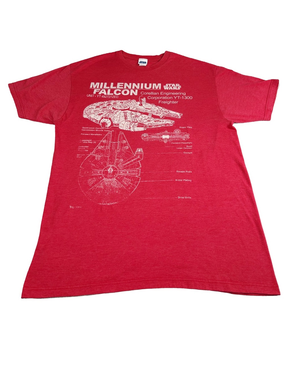 Star Wars Millennium Falcon T Shirt XL Red Graphic Tee Sci Fi Blueprint Y2K